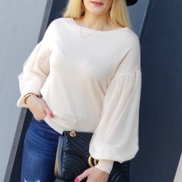 IT'S CALLED CHIC balloon sleeved Blouse - NUDE - Picture 1 of 8